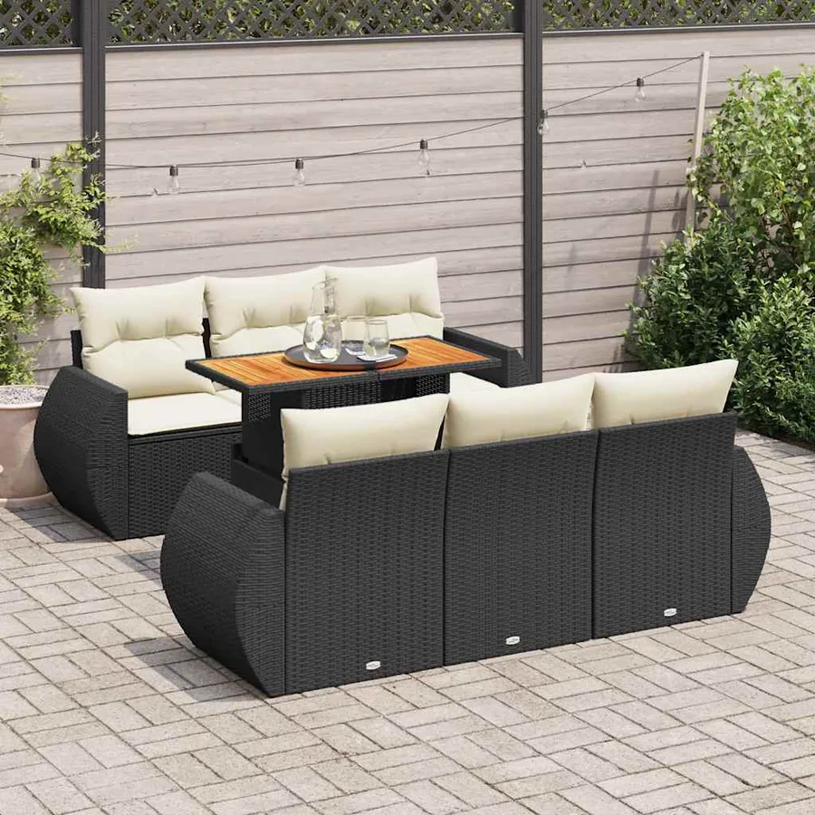 Salon de jardin 7 pcs avec coussins noir résine tressée 71 x 62 x 69 cm - 68,4 kg