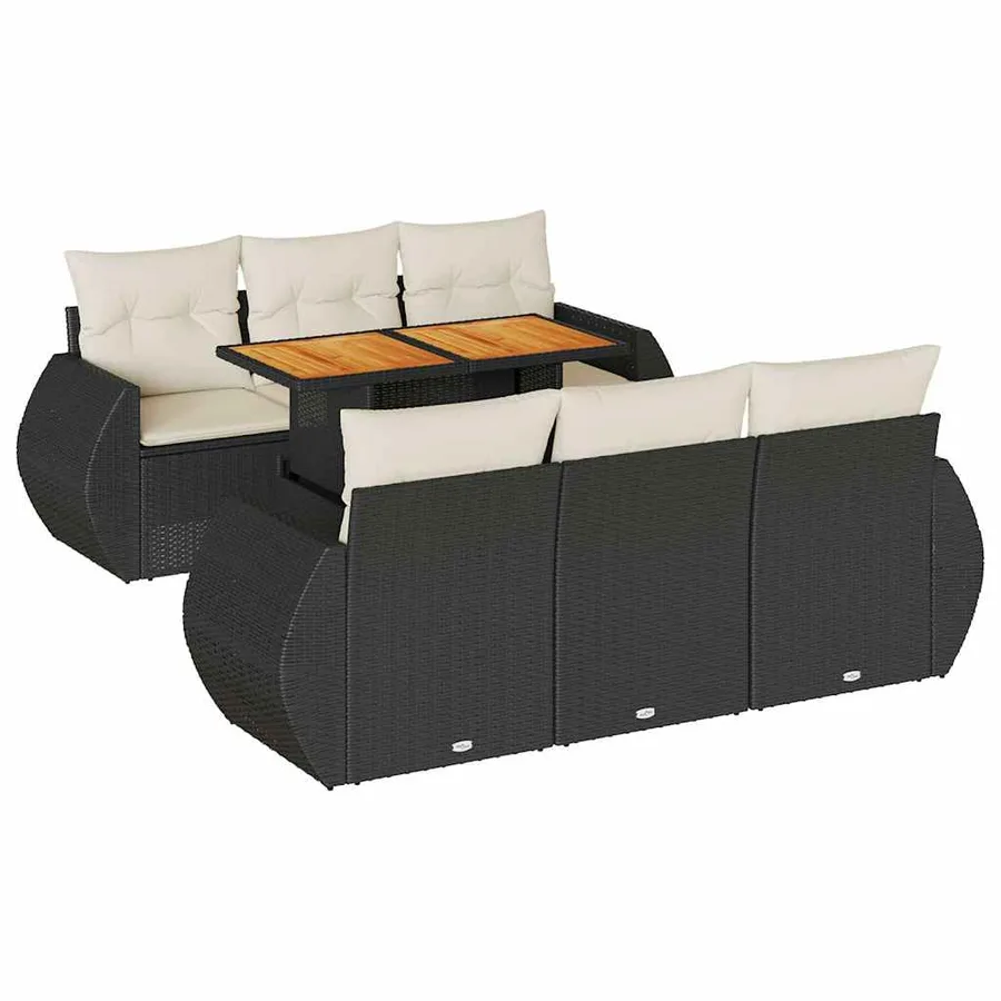Salon de jardin 7 pcs avec coussins noir résine tressée 71 x 62 x 69 cm - 68,4 kg - 2