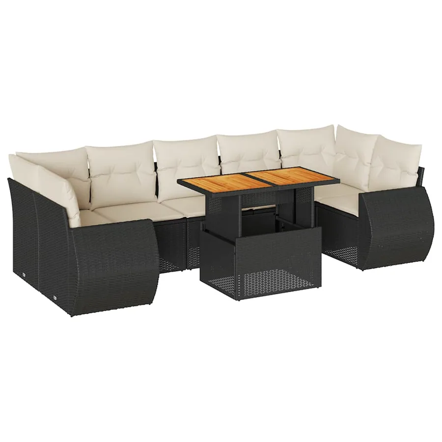 Salon de jardin 8 pcs avec coussins noir résine tressée - 2