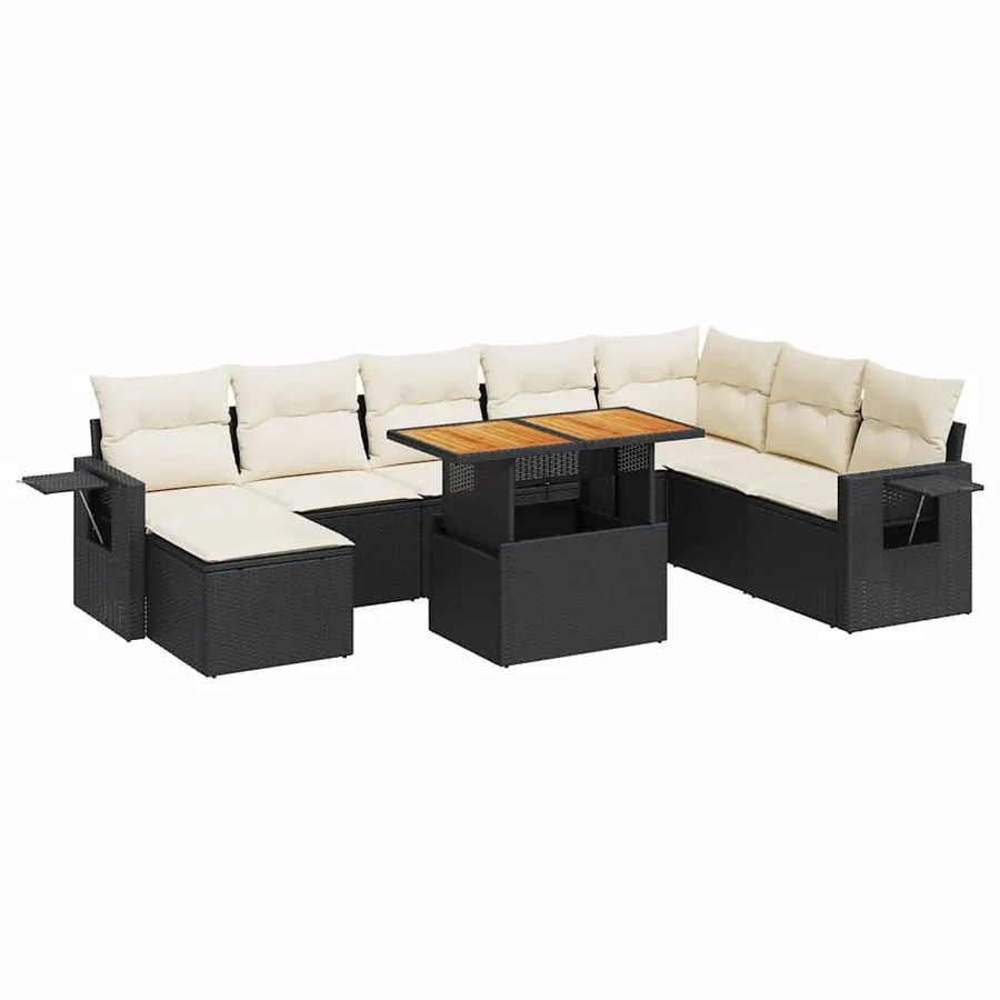 Salon de jardin 9 pcs avec coussins noir résine tressée - 2