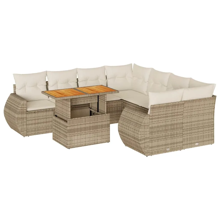 Salon de jardin avec coussins 9 pcs beige résine tressée - 2