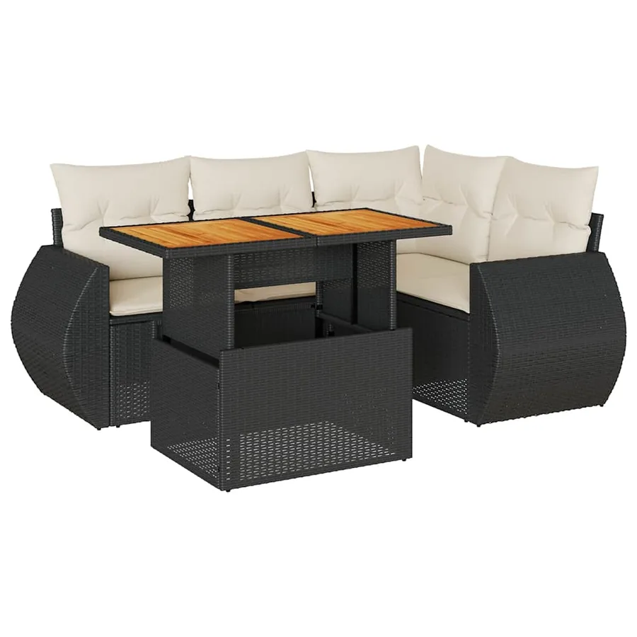 Salon de jardin 5 pcs avec coussins noir résine tressée - 2