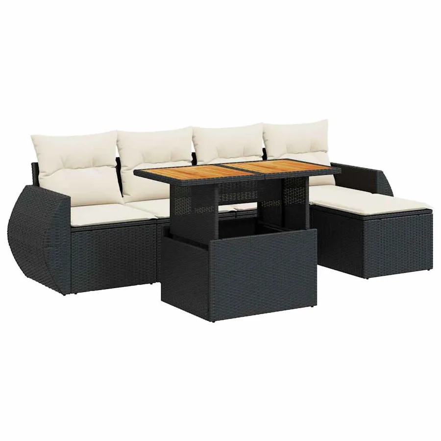 Salon de jardin 6 pcs avec coussins noir résine tressée - 2