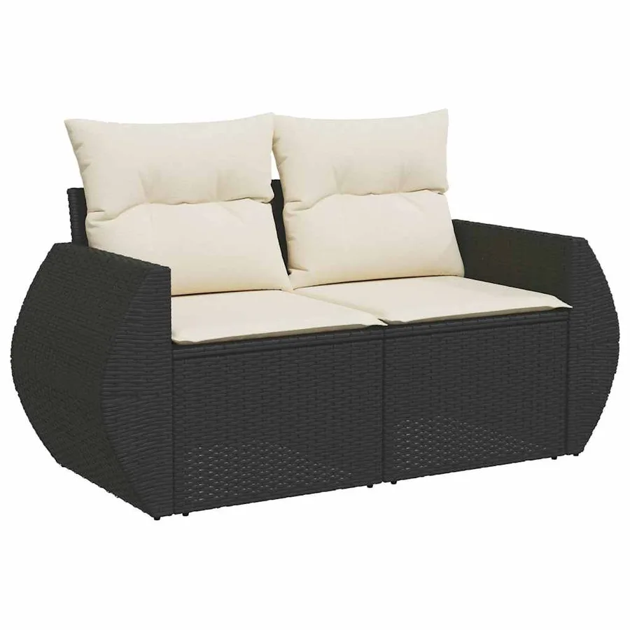 Salon de jardin 6 pcs avec coussins noir résine tressée - 4