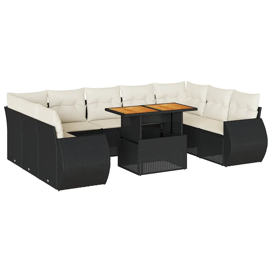 Salon de jardin 10 pcs avec coussins noir résine tressée - 2