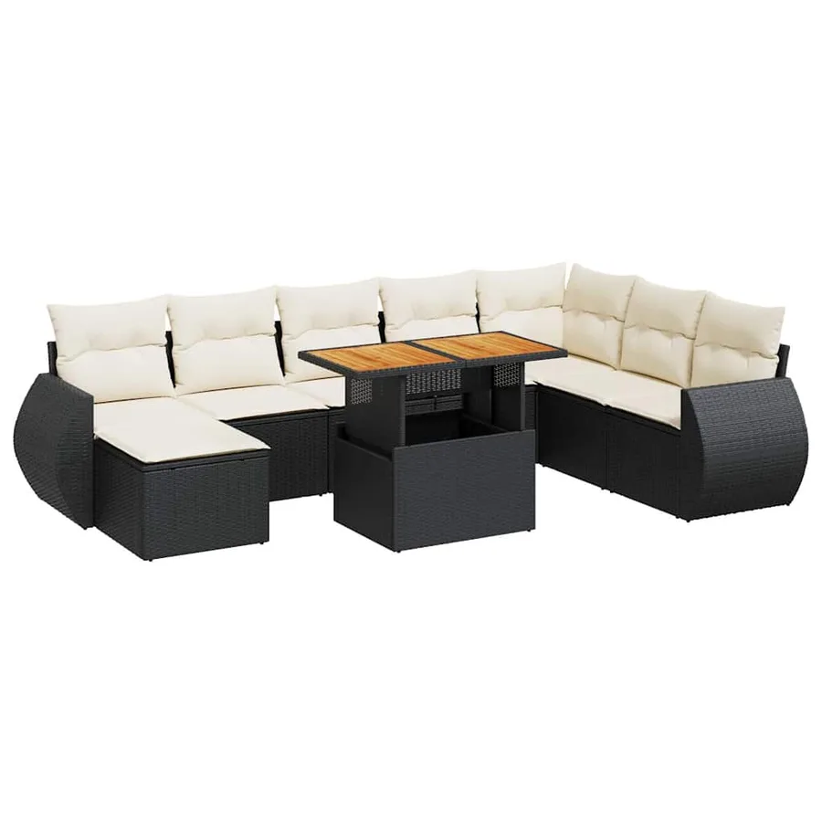 Salon de jardin 9 pcs avec coussins noir résine tressée - 2