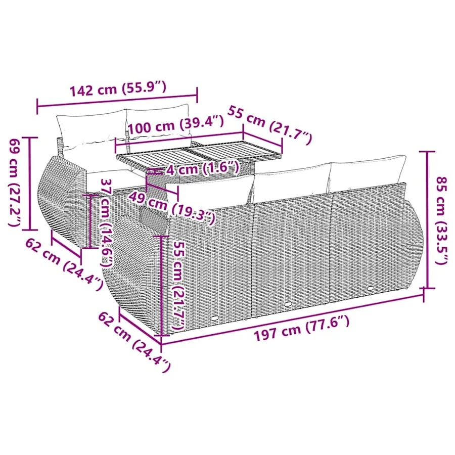 Salon de jardin 6 pcs avec coussins gris résine tressée - 12
