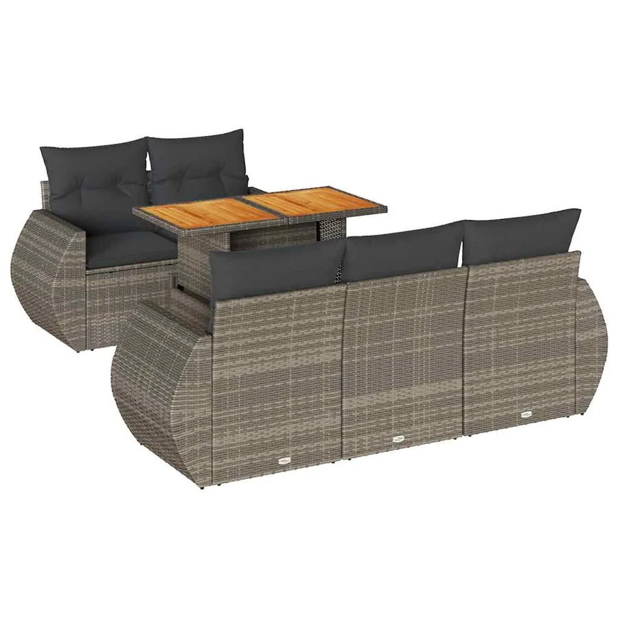 Salon de jardin 6 pcs avec coussins gris résine tressée - 2