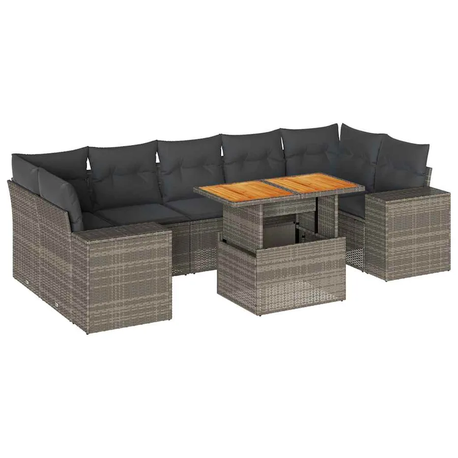 Salon de jardin 8 pcs avec coussins gris résine tressée - 2