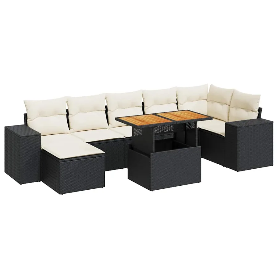 Salon de jardin 8 pcs avec coussins noir résine tressée - 2