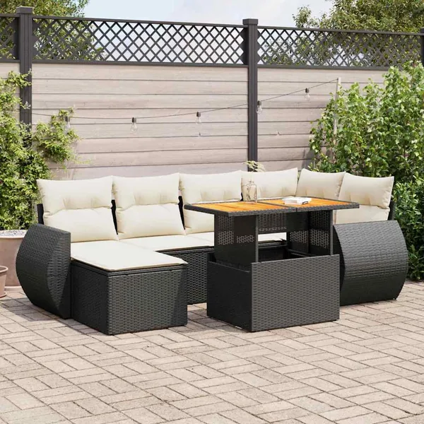 Salon de jardin 7 pcs avec coussins noir résine tressée 62 x 62 x 69 cm - 64,0 kg