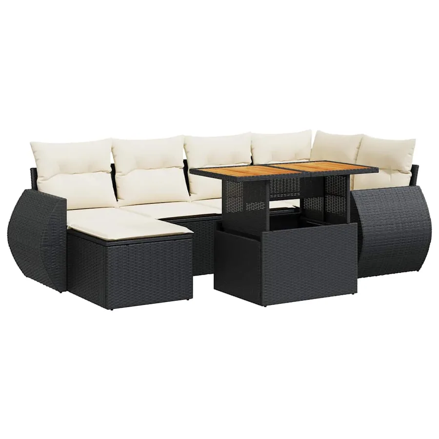 Salon de jardin 7 pcs avec coussins noir résine tressée 62 x 62 x 69 cm - 64,0 kg - 2
