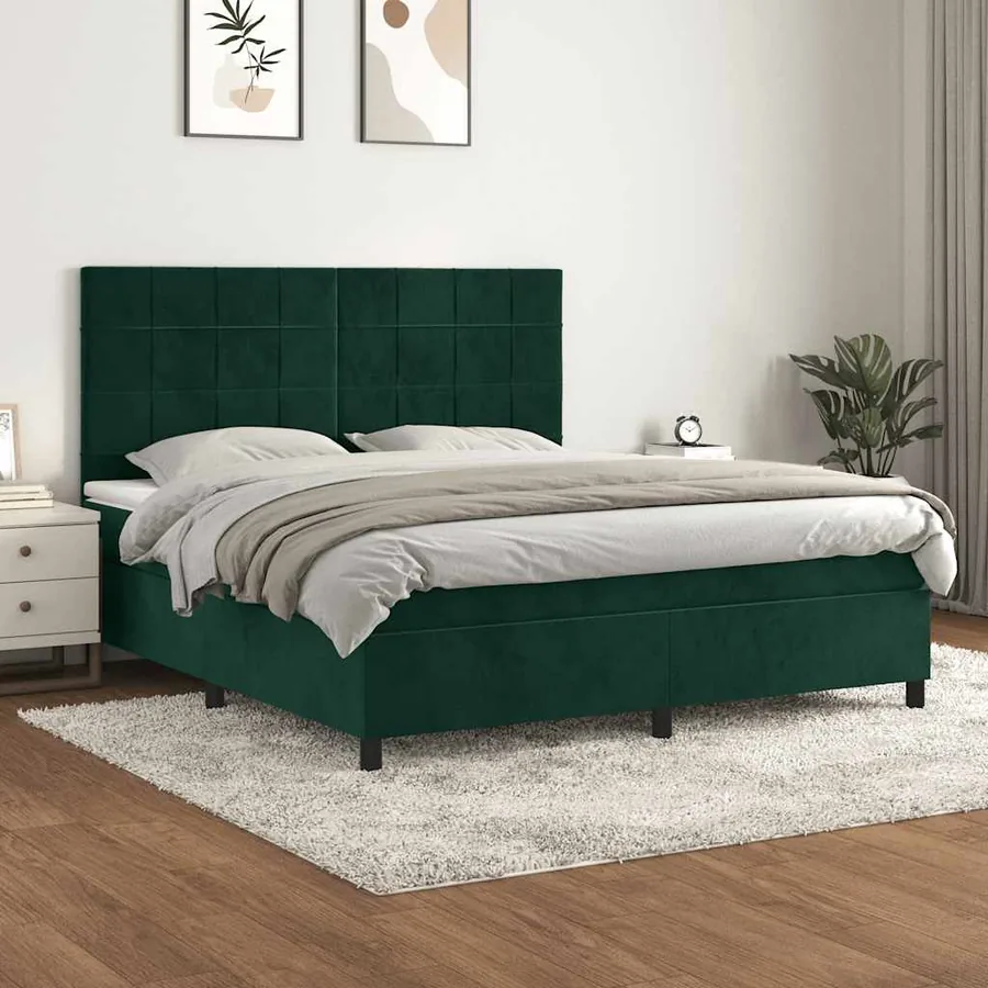 Sommier à lattes de lit et matelas Vert foncé 160x200cm Velours