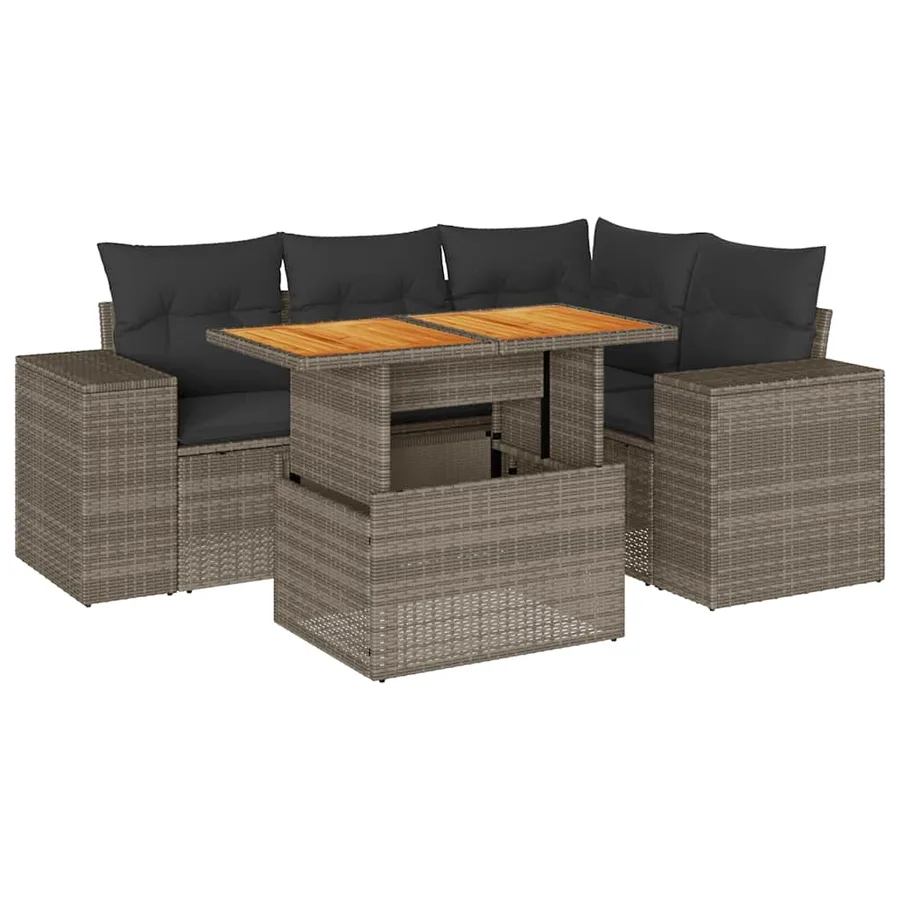Salon de jardin 5 pcs avec coussins gris résine tressée - 2