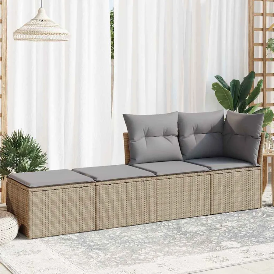 Salon de jardin avec coussins 2 pcs beige résine tressée acacia - 3