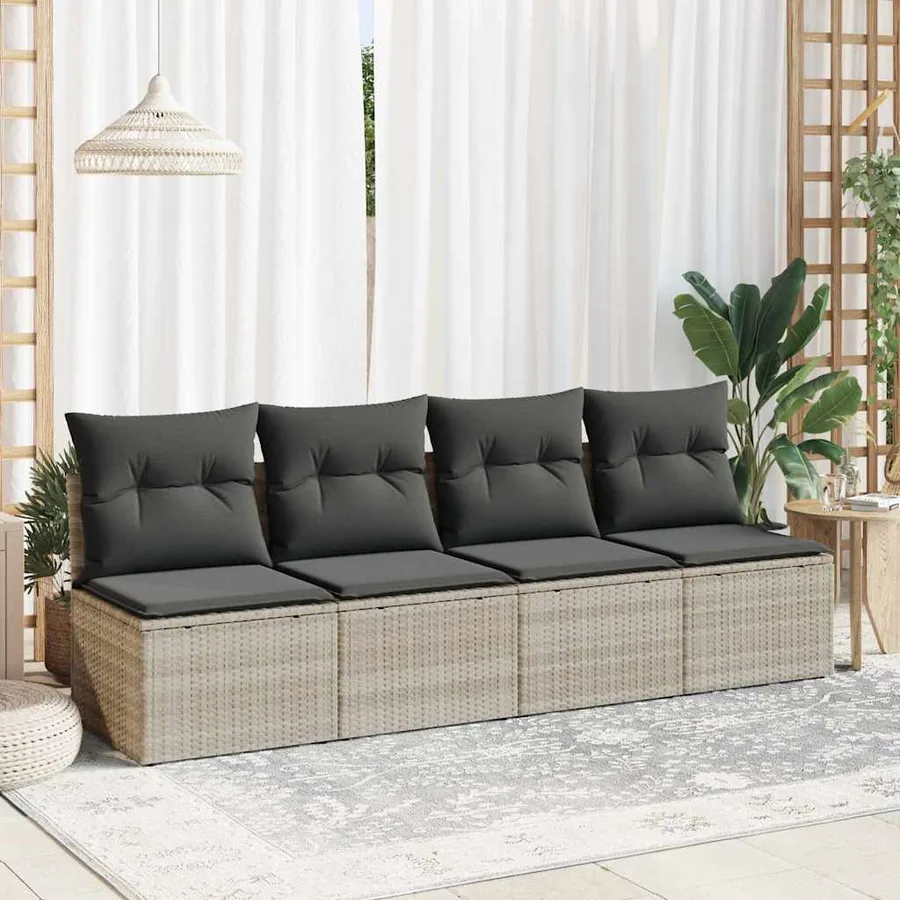 Salon de jardin 2 pcs avec coussins gris clair polyrotin acacia - 3