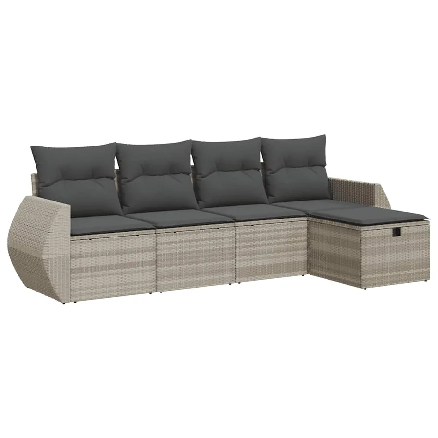 Salon de jardin 5 pcs avec coussins gris clair résine tressée - 2