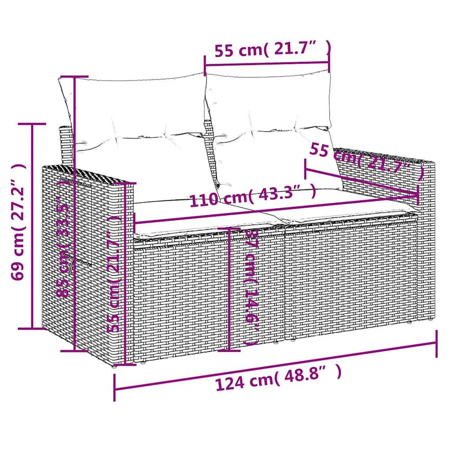 Salon de jardin 6 pcs avec coussins gris clair résine tressée - 16