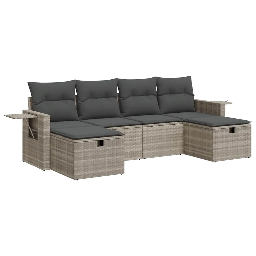 Salon de jardin 6 pcs avec coussins gris clair résine tressée - 2