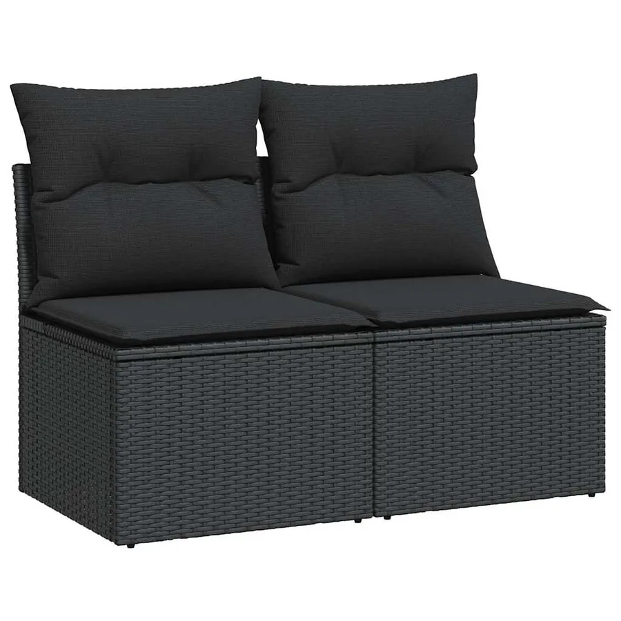 Salon de jardin avec coussins 2 pcs noir résine tressée acacia - 2