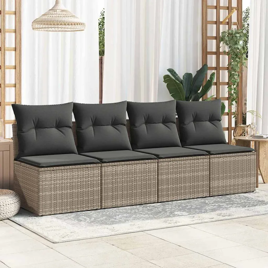 Salon de jardin 2 pcs avec coussins gris résine tressée acacia - 3