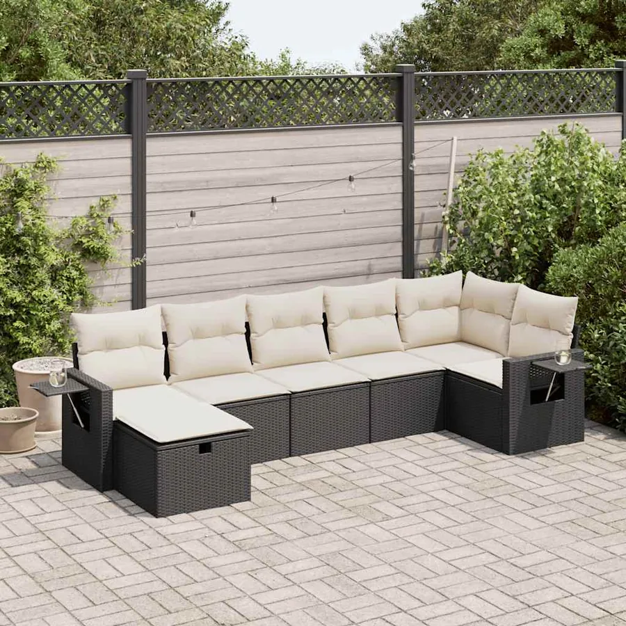 Salon de jardin 7 pcs avec coussins noir résine tressée 62 x 62 x 69 cm - 59,8 kg
