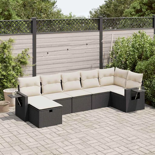 Salon de jardin 7 pcs avec coussins noir résine tressée 62 x 62 x 69 cm - 59,8 kg