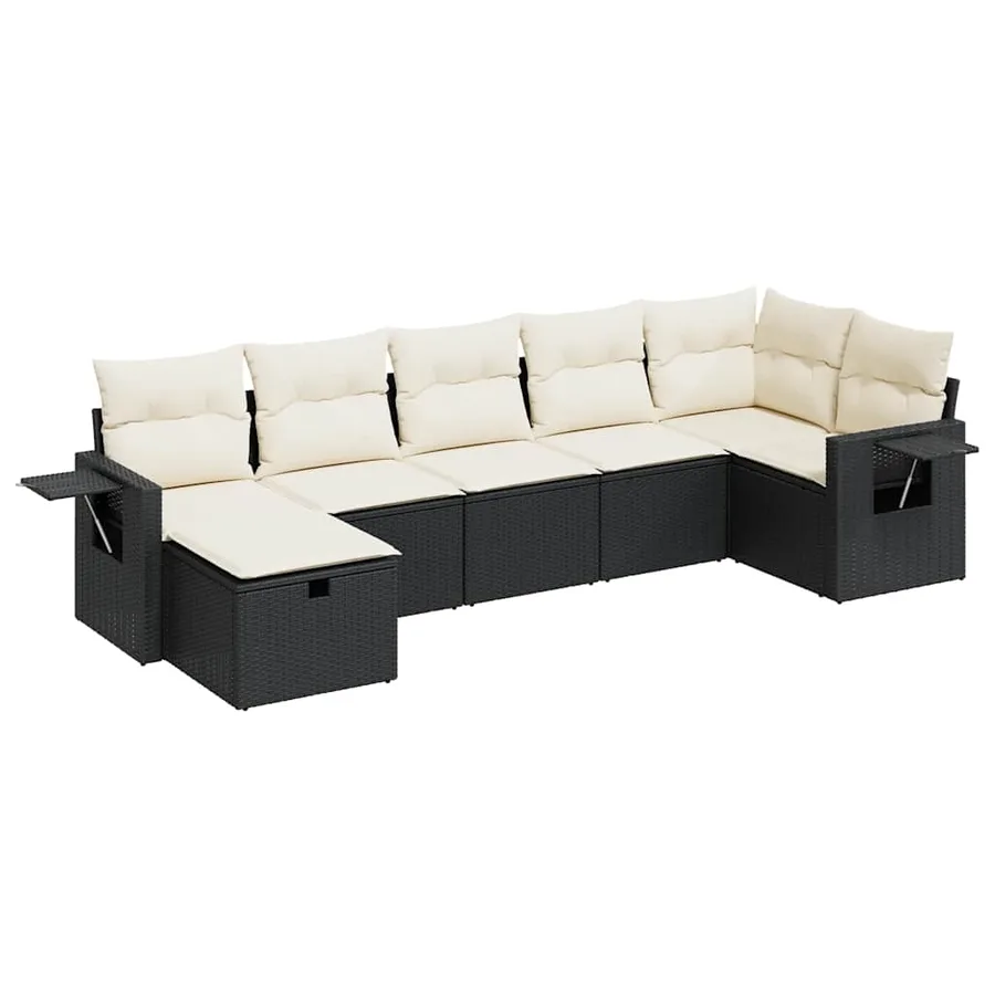 Salon de jardin 7 pcs avec coussins noir résine tressée 62 x 62 x 69 cm - 59,8 kg - 2