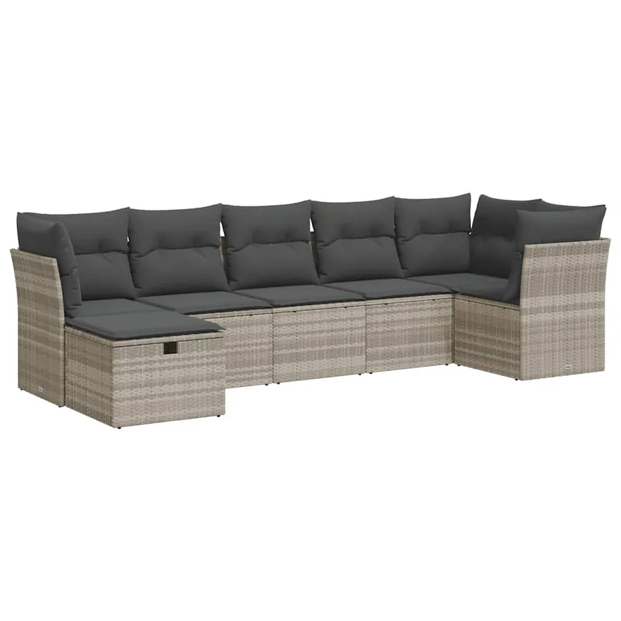 Salon de jardin avec coussins 7 pcs gris clair résine tressée - 2