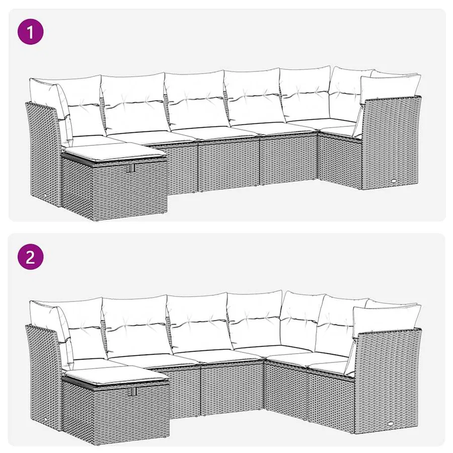 Salon de jardin avec coussins 7 pcs gris clair résine tressée - 9