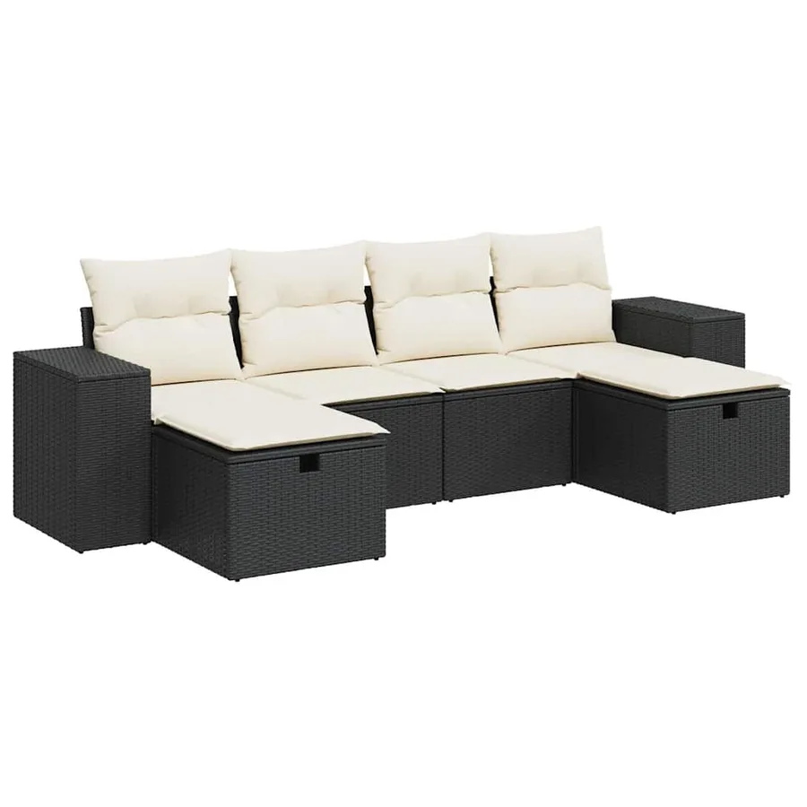 Salon de jardin 6 pcs avec coussins noir résine tressée - 2