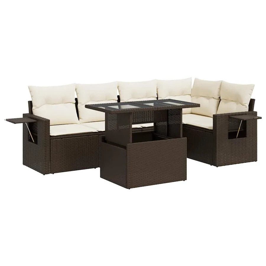 Salon de jardin avec coussins 6 pcs marron résine tressée - 2