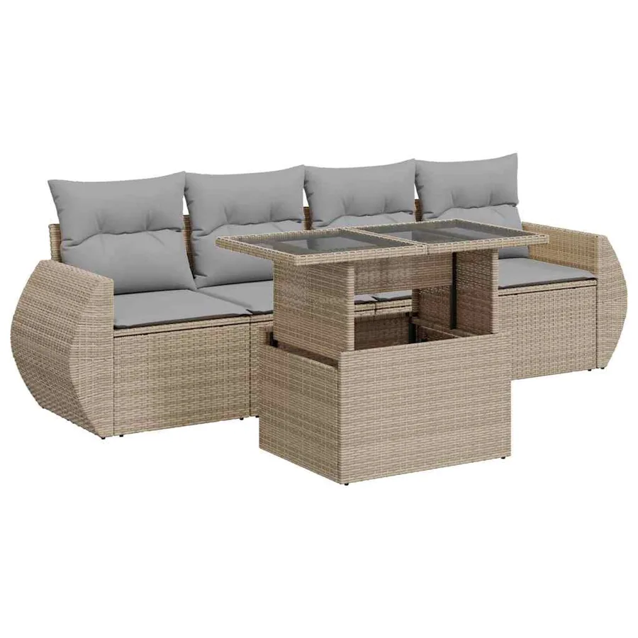 Salon de jardin avec coussins 5 pcs beige résine tressée - 2