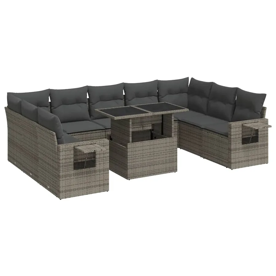 Salon de jardin avec coussins 10 pcs gris résine tressée - 2