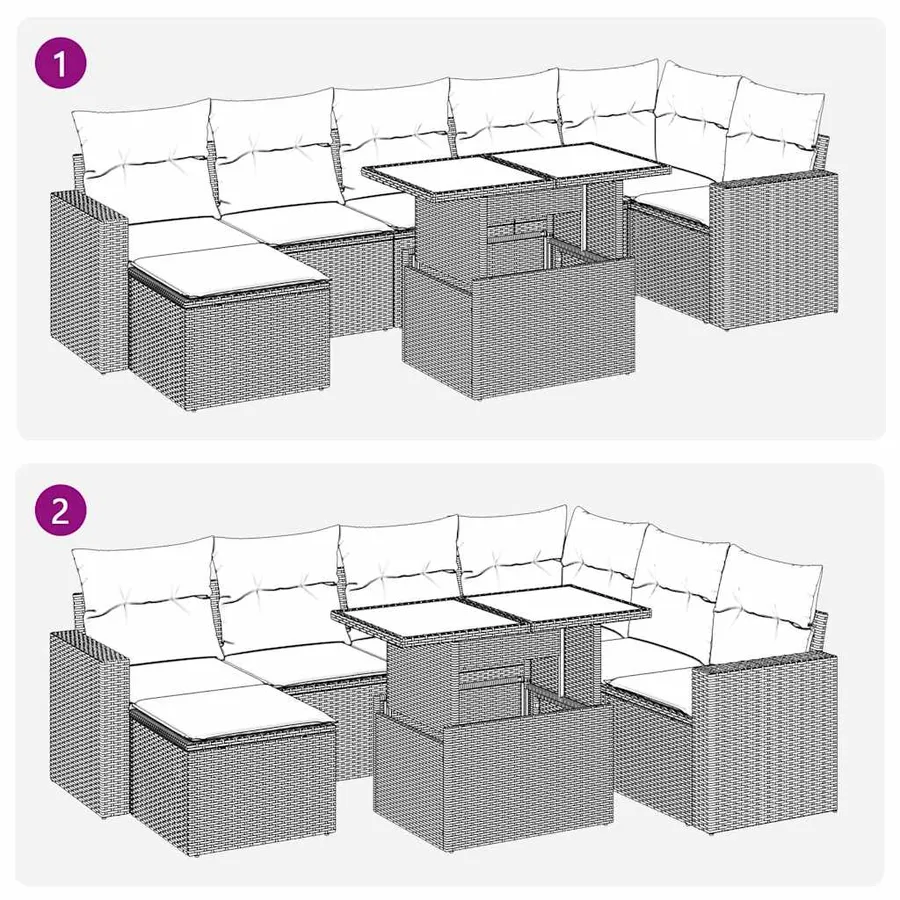Salon de jardin 8 pcs avec coussins gris clair résine tressée - 12