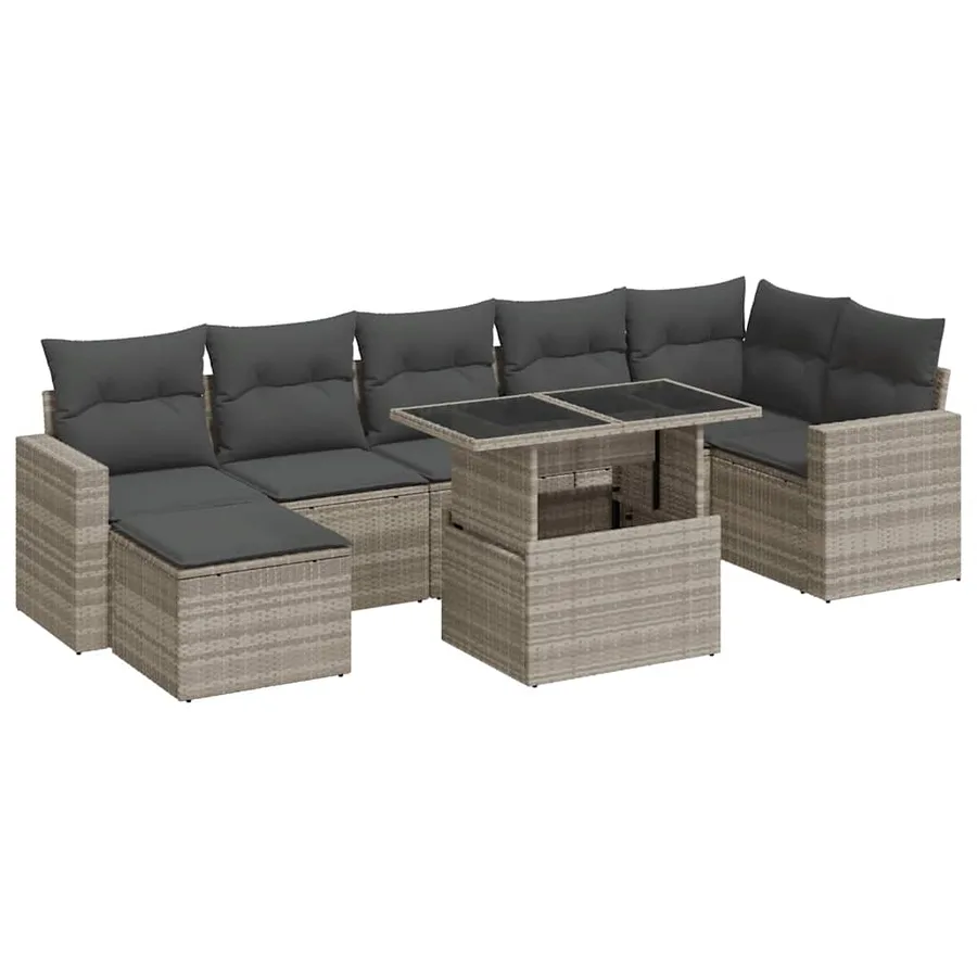 Salon de jardin 8 pcs avec coussins gris clair résine tressée - 2