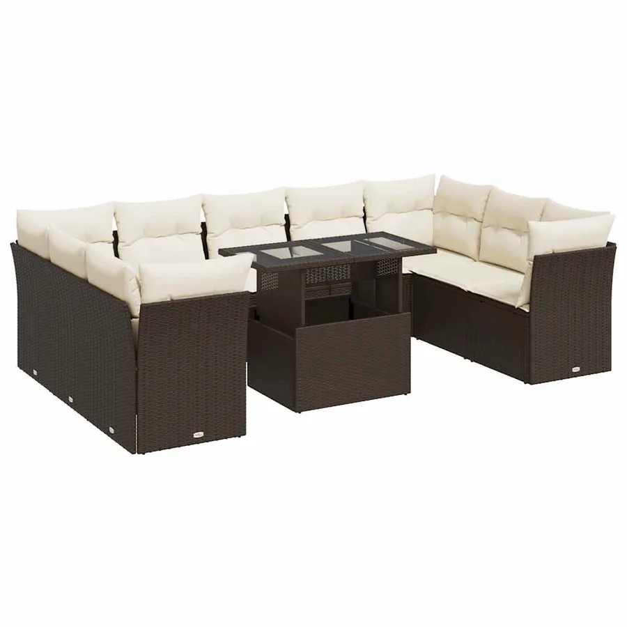 Salon de jardin 10 pcs avec coussins marron résine tressée - 2