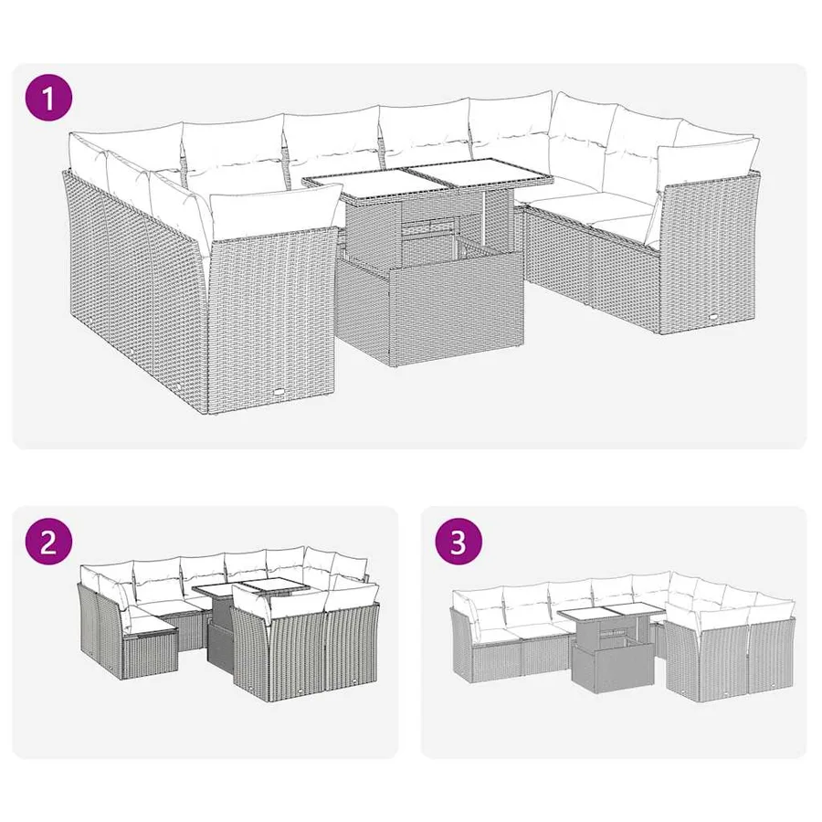 Salon de jardin 10 pcs avec coussins marron résine tressée - 9