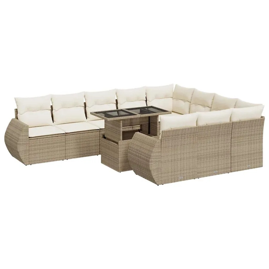 Salon de jardin 11 pcs avec coussins beige résine tressée - 2