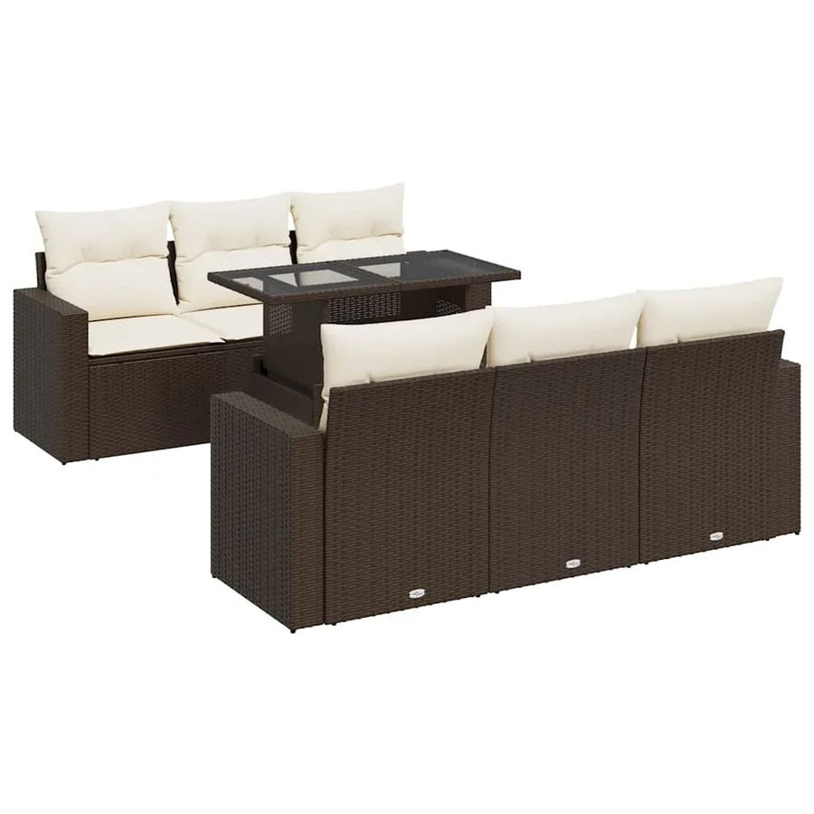Salon de jardin avec coussins 7 pcs marron résine tressée - 2