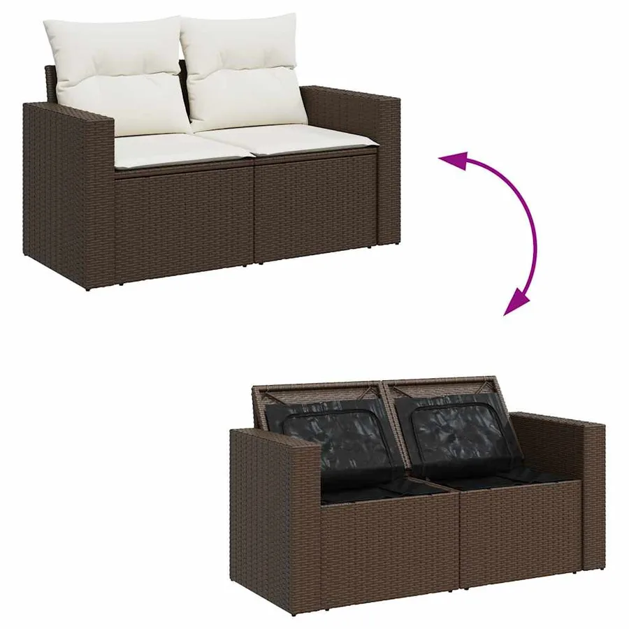 Salon de jardin avec coussins 7 pcs marron résine tressée - 7