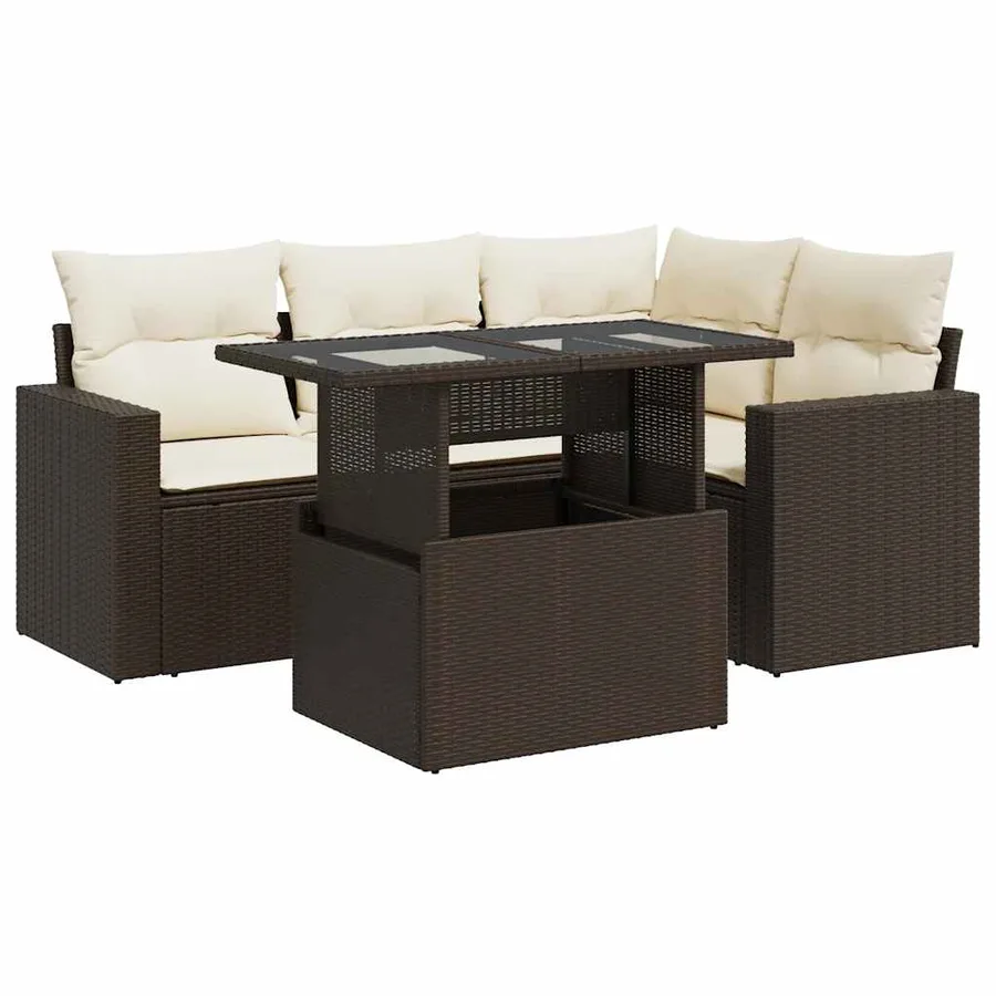 Salon de jardin avec coussins 5 pcs marron résine tressée - 2