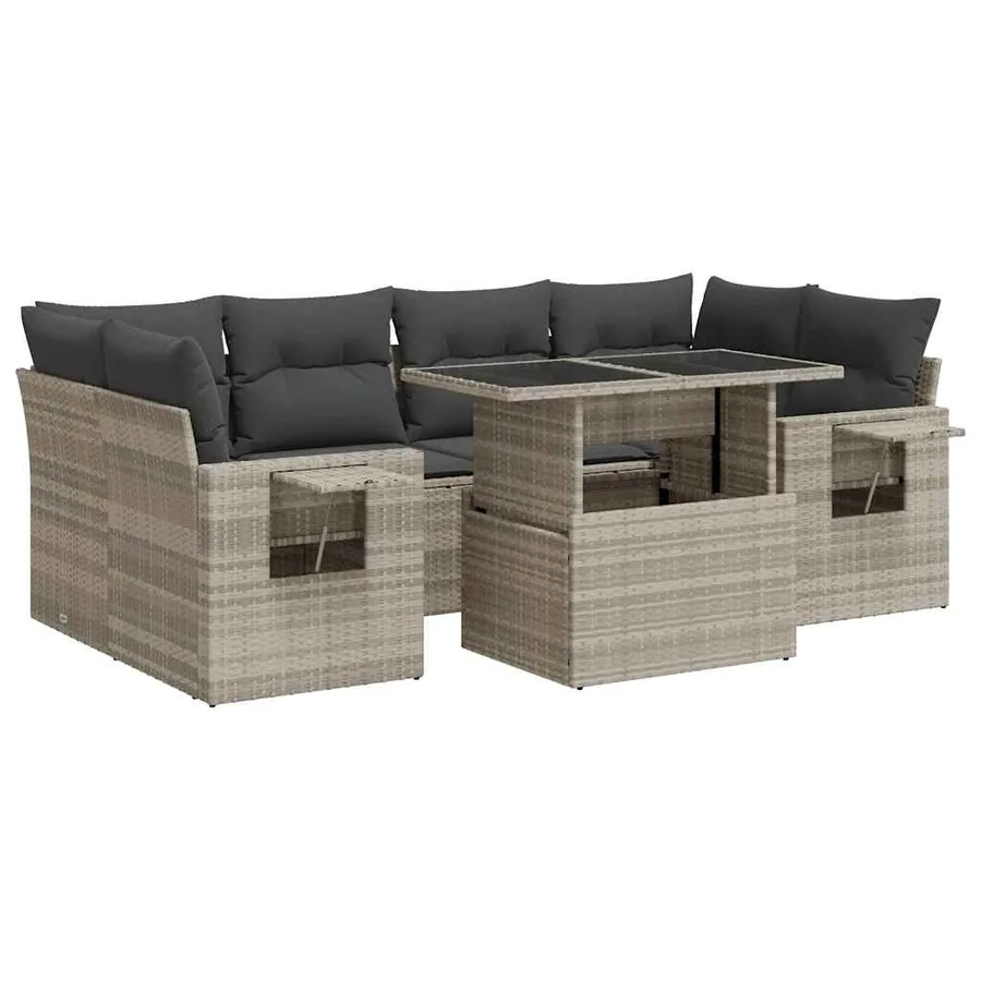 Salon de jardin avec coussins 7 pcs gris clair résine tressée - 2
