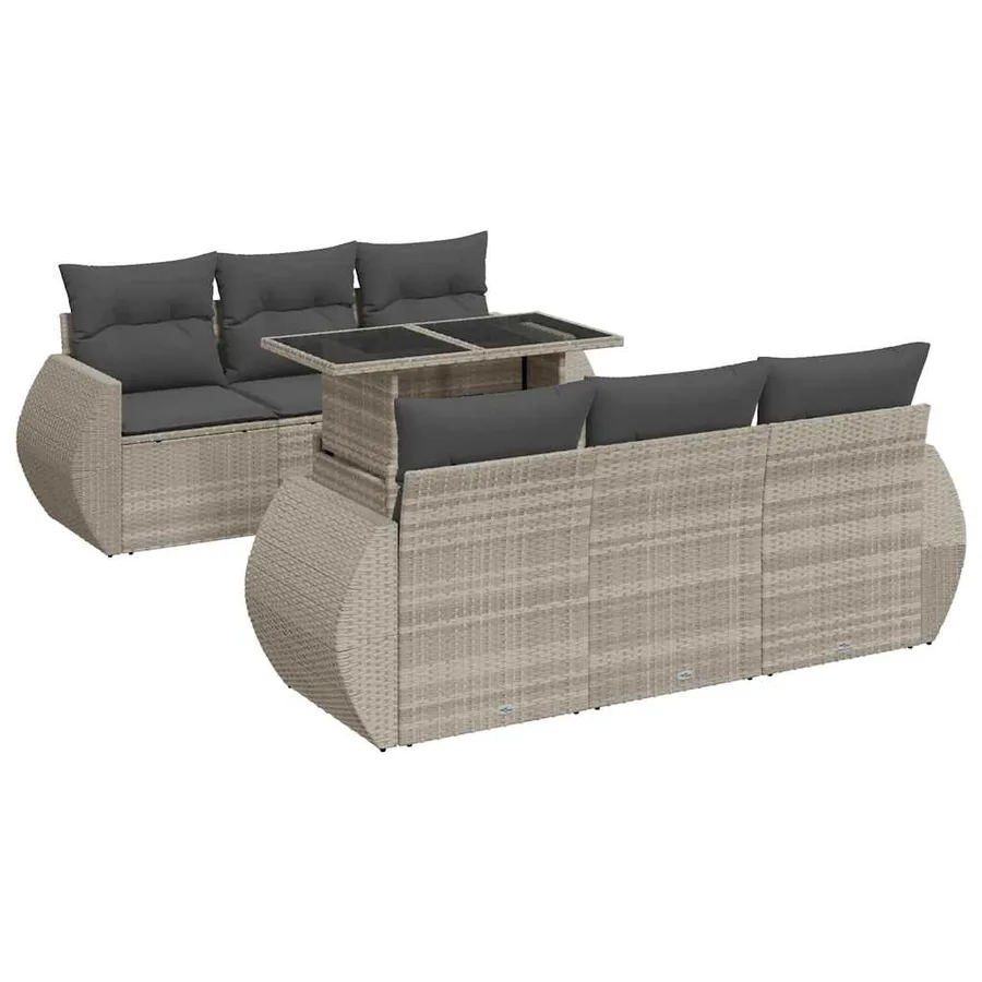 Salon de jardin avec coussins 7 pcs gris clair résine tressée - 2