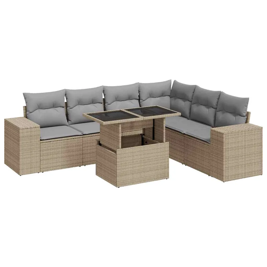 Salon de jardin avec coussins 7 pcs beige résine tressée - 2