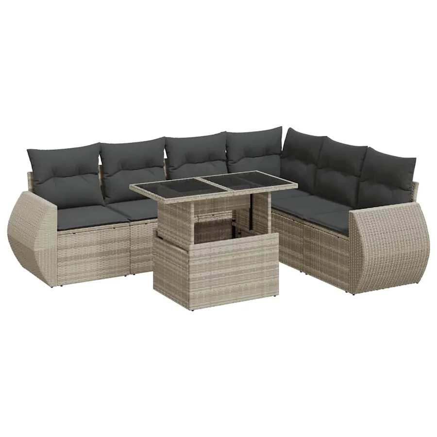 Salon de jardin avec coussins 7 pcs gris clair résine tressée - 2