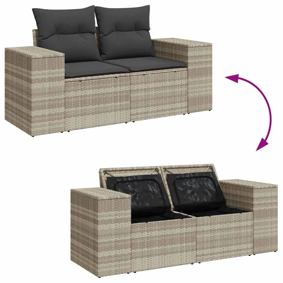 Salon de jardin 8 pcs avec coussins gris clair résine tressée - 7