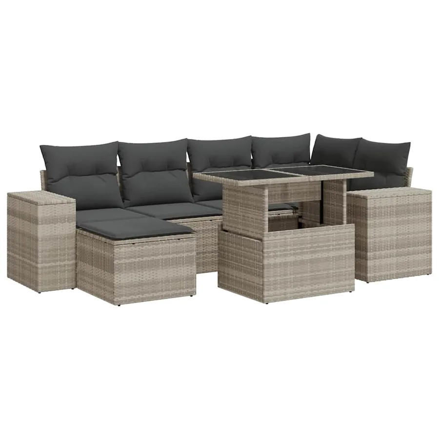 Salon de jardin avec coussins 7 pcs gris clair résine tressée - 2