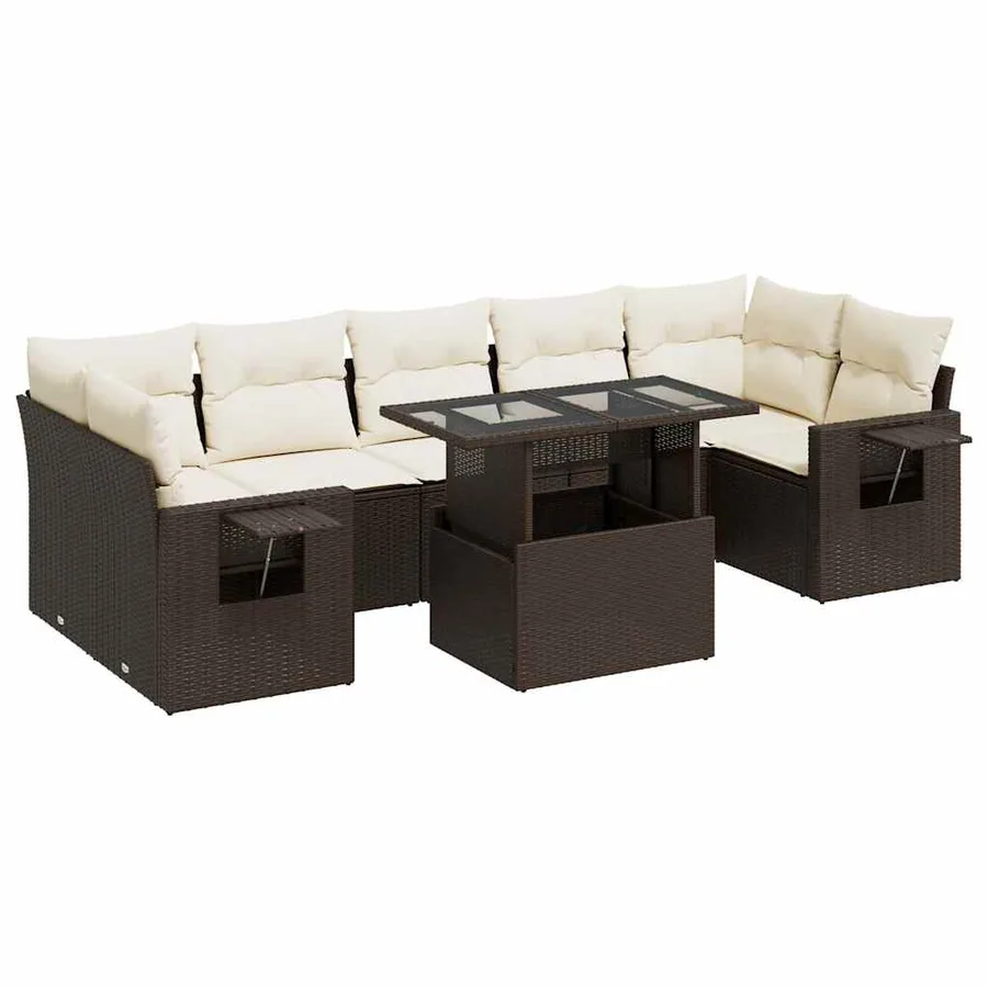 Salon de jardin 8 pcs avec coussins marron résine tressée - 2