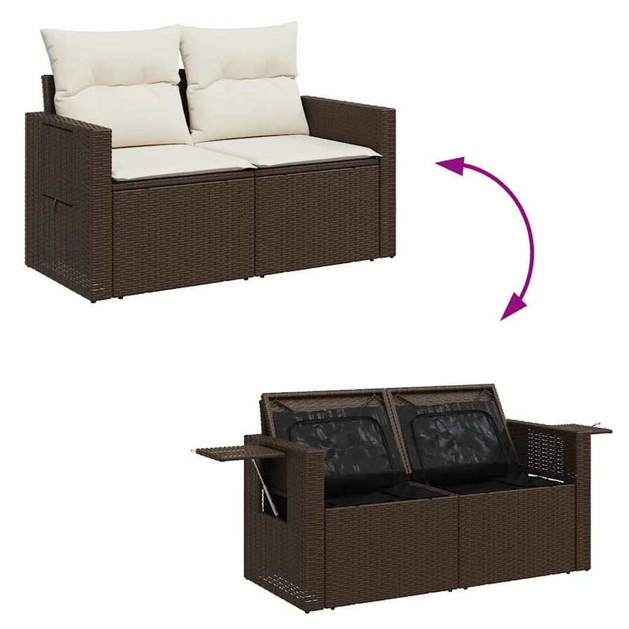 Salon de jardin 8 pcs avec coussins marron résine tressée - 9